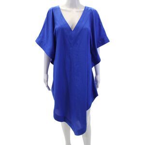 Valimare Womens Textured Short Sleeve Lined V-neck Tunic Blouse Blue Size L